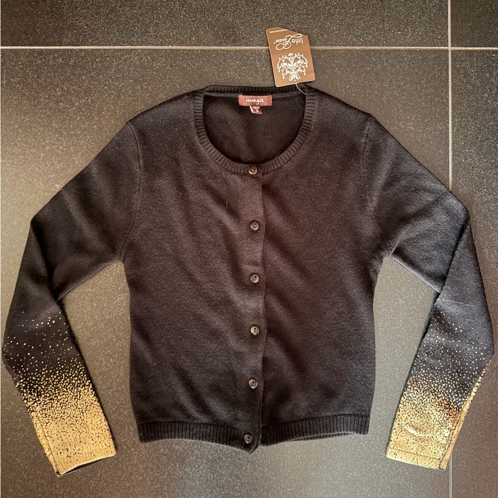 NWT Girls Imoga Black Cardigan with Gold Gradient Sleeves size 10